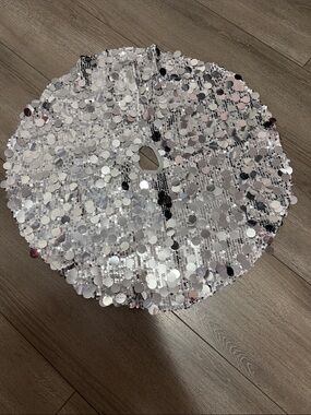 Silver Sequin Tree Skirt - Shimmering Holiday Accent